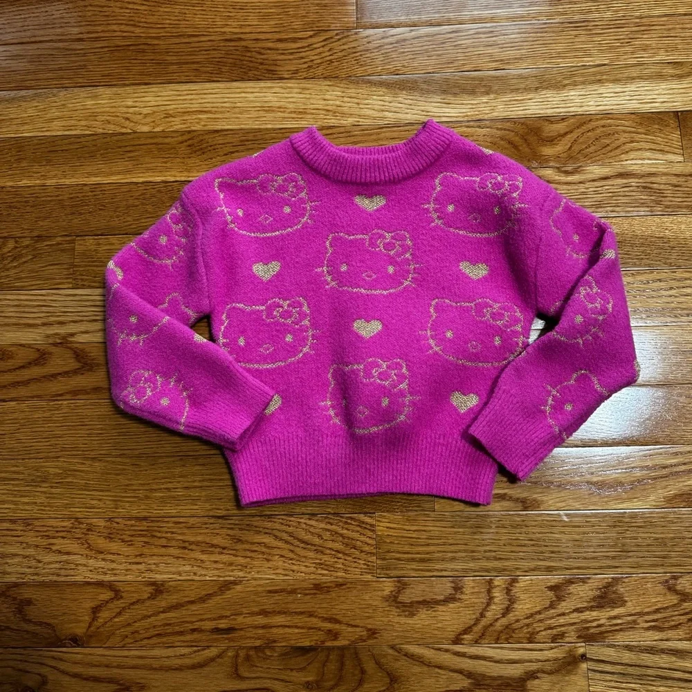 Hello Kitty Pink Metallic Lurex Holiday Sweater Size XS(4-5)